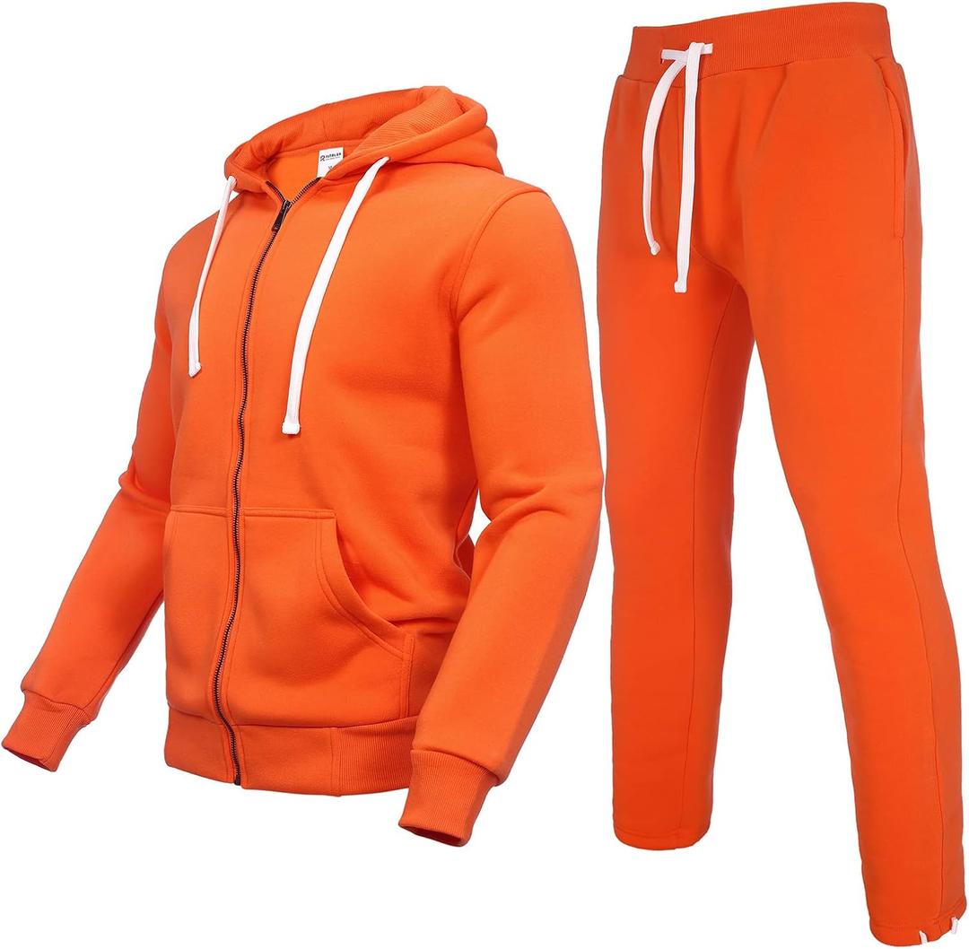 Men's Tracksuits Sweatsuits 2 Piece Casual Sweat Jogging Suit Set Athletic Full Zip Hoodies and Sweatpant Outfits (Orange)
