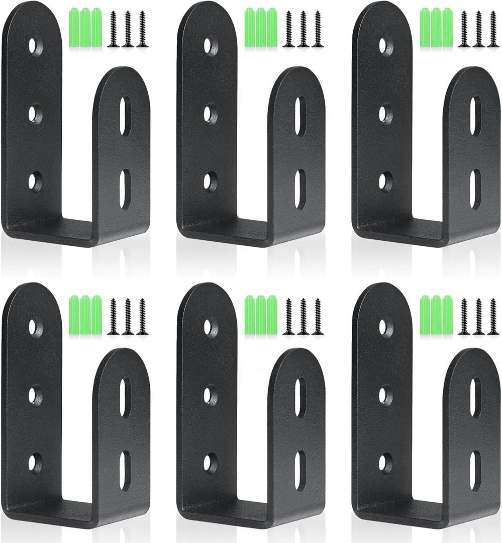 U Bracket, Door Security Bar, Heavy Duty Steel Door Bracket for 2x4 Lumber (6 Pack, Black, Wall Mount)