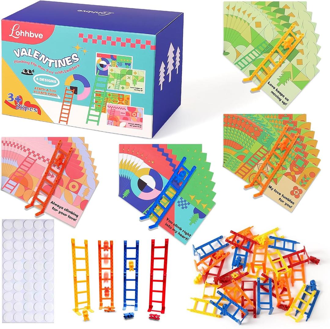 2 x Party Favors Climbing Flip Man Toy with Ladders,28 Pieces Educational Preschool Climbing Game Set with Activity Cards,Learning Toys for Kids aged 3+,Valentine's Day School Gift