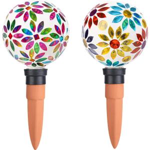 Terracotta Watering Spikes Mosaic Watering Globes for Outdoor Plants 2 Pack Automatic Plant Waterer Watering Devices Water Bulbs, 9.88''X4.4''