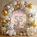 55th Birthday Door Cover 71x35 Inch Elegant Rose Gold Glitter Happy Birthday Banner for Women Sparkling Diamond Number Fifty-Fifth Milestone Celebration Party Photo Booth Prop Wall Decor