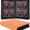 Toploader Binder, Holds 128+ Toploaders, 4 Pocket Top Loader Card Storage Case, Double-Sided Pockets for trading card in 3 x 4'' ToploadersOragne, Small