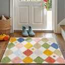 jinchan Area Rug 2x3 Kids Entryway Washable Indoor Doormat Small Soft Non Slip Modern Rug Diamond Carpet Holiday Decor for Nursery Room Bedroom Bathroom Circus on Cream