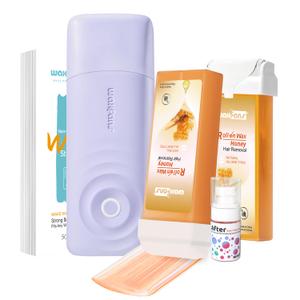 Waxfans Smart Wax Roller Kit, Roll On Wax Kit for Women & Men, Cera Para Depilar at Home Waxing Kit for Body and Legs Hair Removal, with 2 Wax Refills (Honey) & 50 Wax Strips, Easy & Smooth(Honey)