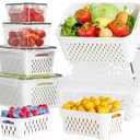 KEMETHY 5 Pack Fruit Storage Containers for Fridge with Removable Colanders - Food Storage Containers with Lids, BPA-Free Produce Containers Keep Fruits, Vegetables, Berry, Meat Fresh Longer