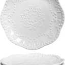 Gaolinci European Palace Series Lace Embossed Ceramic Dinner Plate (Set of 4) (6 inch, White)