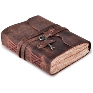 LEATHER VILLAGE Leather Journal 200 Handmade Vintage Deckle Edge Paper Leather bound Journal For Women Men- Vintage Key Closure - Book of Shadows - 6X4 inches (A6) - Fuchsia