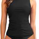 Aqua Eve Women's High Neck Tankini Swimsuits - Two Piece Tummy Control Bathing Suits Modest Swimwear 2025 (Medium, Black)