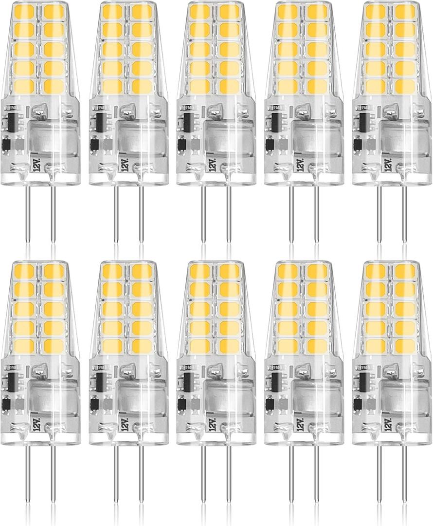 BUBO 10 Pack G4 LED Bulb 2W Equivalent 30W 3000K Warm White 250 Lumens 360Beam Angle, T3 Halogen Bulb Replacement Landscape Bulbs, AC/DC 12V Led Lights G4 Bi-Pin Base for Outdoor Landscape Lighting