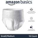 Amazon Basics Unisex Protective Underwear, Overnight Absorbency, Small/Medium, 16 Count, (1 Pack of 16)