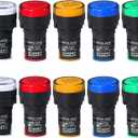 10Pcs AC/DC 24V LED Power Indicator Light, 22mm (7/8 Inch) Mounting Hole Size, Energy Saving Pilot Light for Electrical Panels, CNKAILANELE, (Green Yellow Red Blue White) 24V (Colorful)