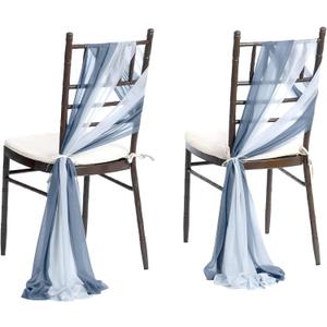 Ling's moment Wedding Chair Sashes Cover Aisle Decorations Draping Fabric Wrinkle-Free with Tie 16pcs Dusty Blue Ice Blue for Party Ceremony Reception Floral Arrangement Banquet Outdoor Decor