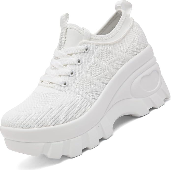 Women's Chunky Platform Wedge Walking Shoes Comfort Orthopedic Fashion Knitted Breathable Sneakers for Ladies, Size: 7.5