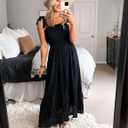 Tobrief Women's Boho Dress Summer Spaghetti Strap Square Neck Flowy Ruffle Beach Long Maxi Dress (Black, M)