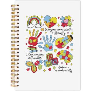 AQYIP Boho Colorful Autism Spiral Notebook, ADHD Neurodivergent Autism Acceptance Dyslexia Journaling Notebooks, Mental Health Journal for Women, Autistic Notebooks for Note Taking, 5.5x8.3 Inch