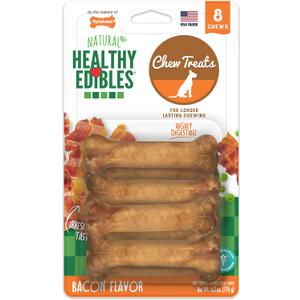Nylabone Healthy Edibles Natural Dog Chews Long Lasting Bacon Flavor Treats for Dogs, X-Small/Petite (8 Count) (6.2 Ounce (Pack of 1))