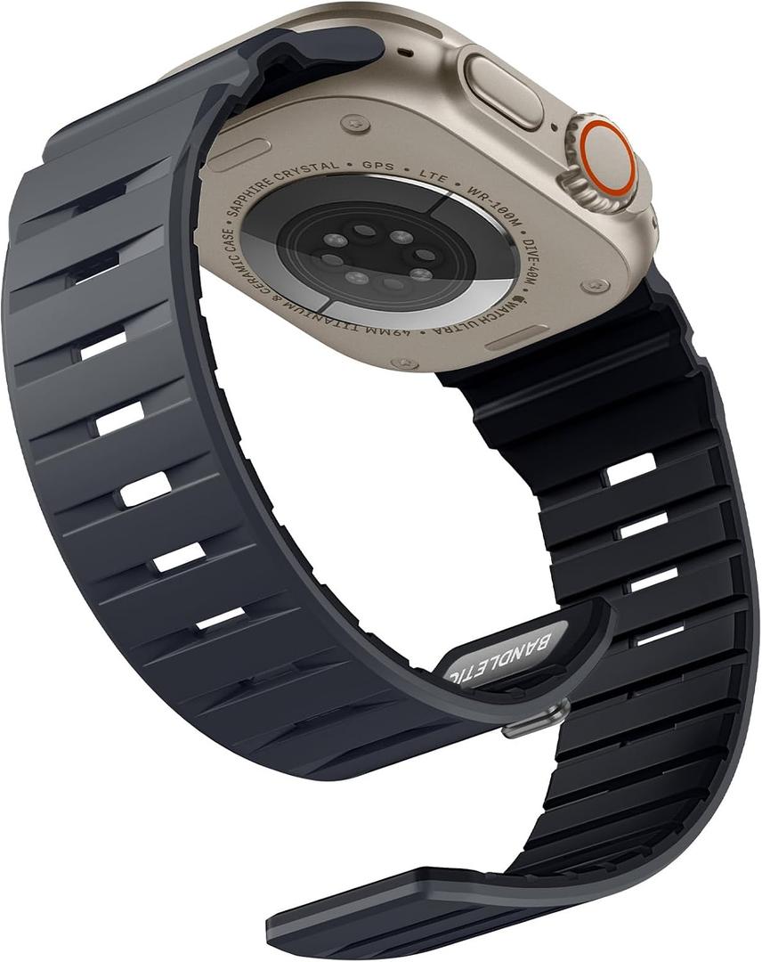 Bandletic Magnetic Watchband Compatible with Apple Watch Bands, Soft Silicone Replacement Strapsc for iWatch 49mm(Ultra 3/2/1),46mm(11/10),45mm(9/8/7),44mm(SE3/SE2/SE/6/5/4),42mm(3/2/1),Charcoal-Black