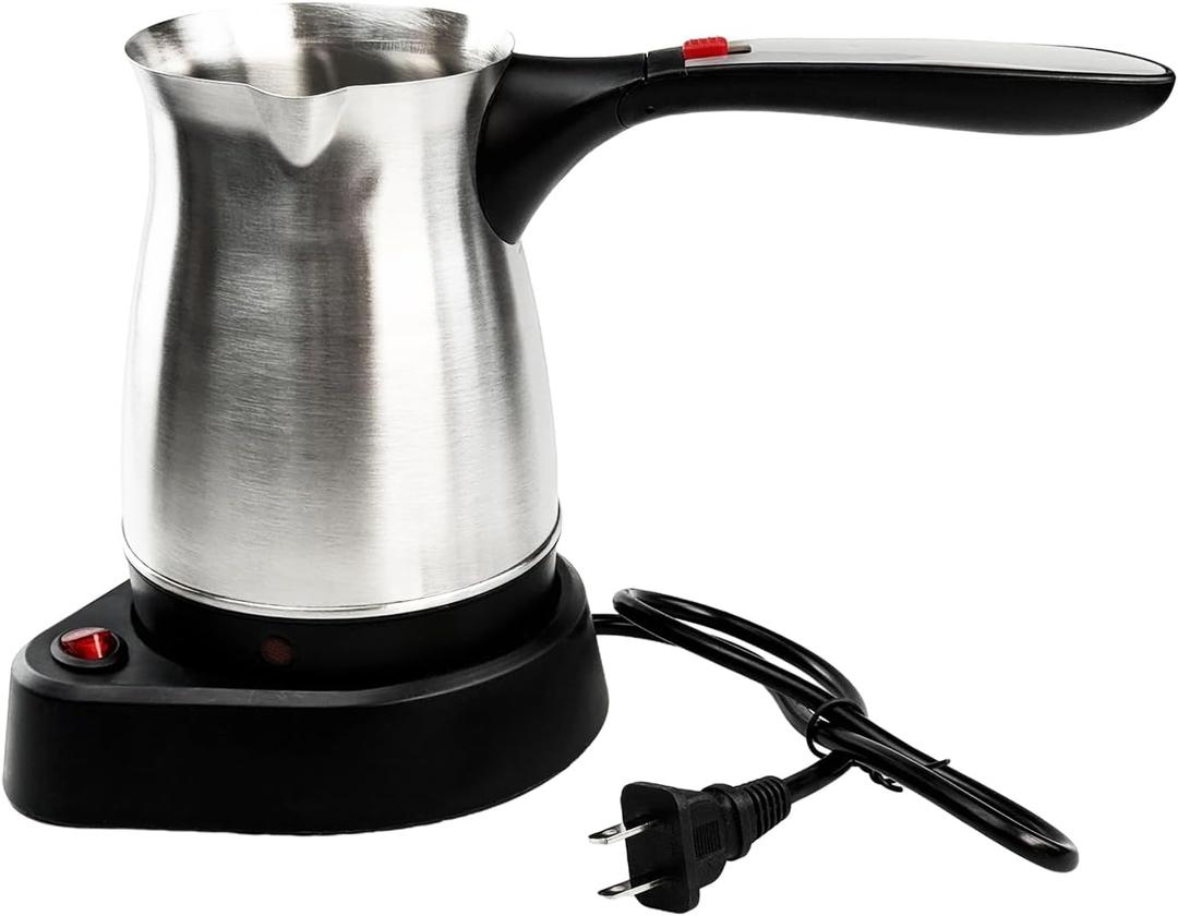Electric Turkish Coffee Pot, 600ml Stainless Steel Heating Tea Maker Kettle with Foldable Handle, 110V US Plug Turkish Electric Coffee Maker Machine for Home/Travel