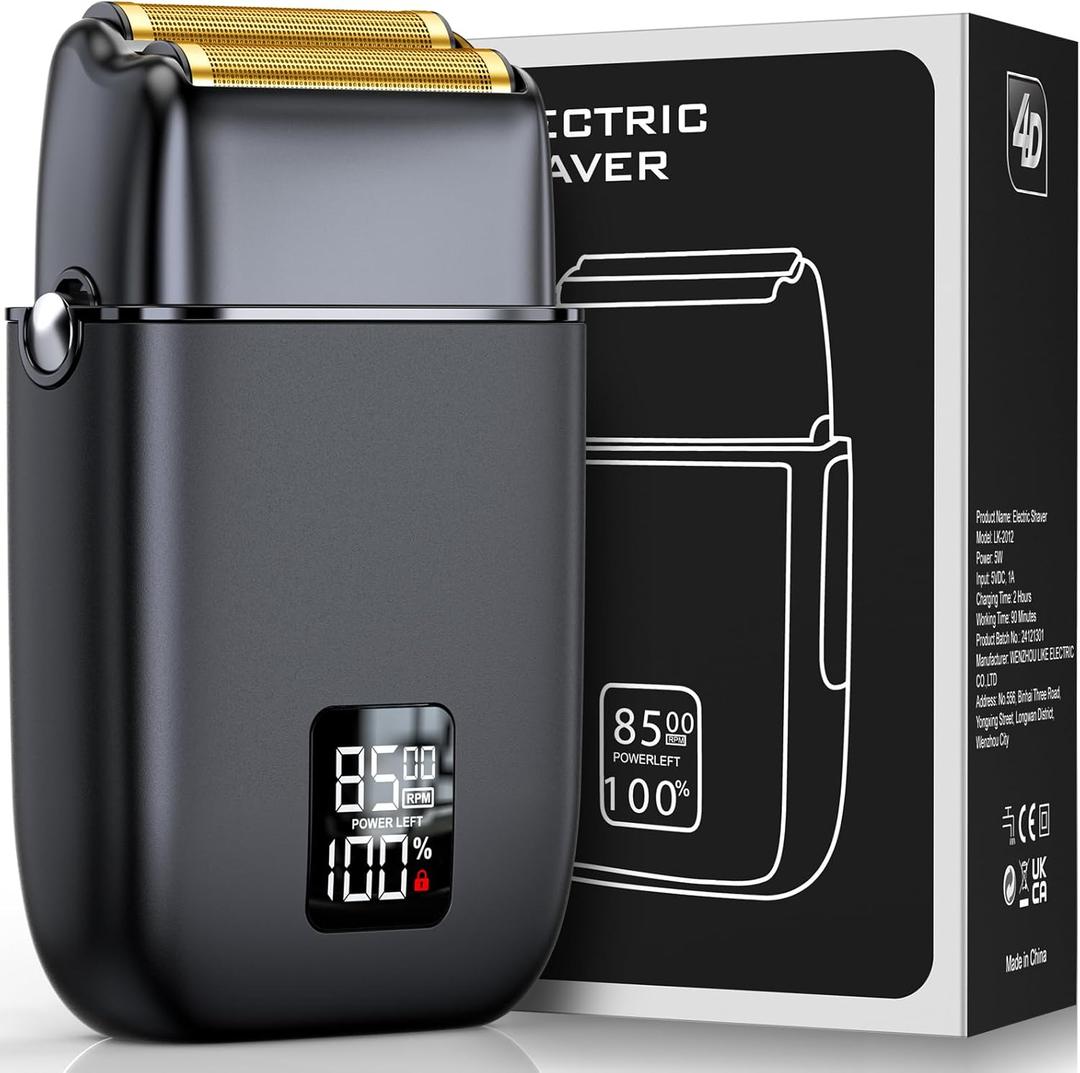 Electric Razor for Men Face, Electric Shavers for Men, Cordless Portable Rechargeable Waterproof Foil Shavers with LED Display, 3 Speeds, Travel Lock for Beard and Face Shaving (Black)