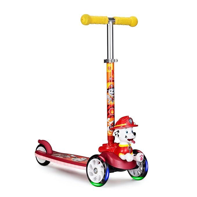 Paw Patrol Marshall Kick Scooter for Kids, Self-Balancing 3 Wheeled Light Up Scooter with Extra Wide Anti-Slip Deck, Rear Brake, for Ages 3 and up, 75 LB Limit