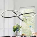 D31.5in Modern LED Chandelier Black Ring Chandelier High Ceiling Contemporary with Dimmable Remote Control, LED Pendant Light Fixtures for Foyer Dining Room Kitchen Island, 3000-6500K