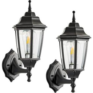 Aluminum 15 Inch Vintage Outdoor Wall Sconce, Black Outdoor Light Fixtures Wall Mount Exterior Porch Lights Clear Glass Outside Lights for Patio, Garage, Doorway 2-Pack
