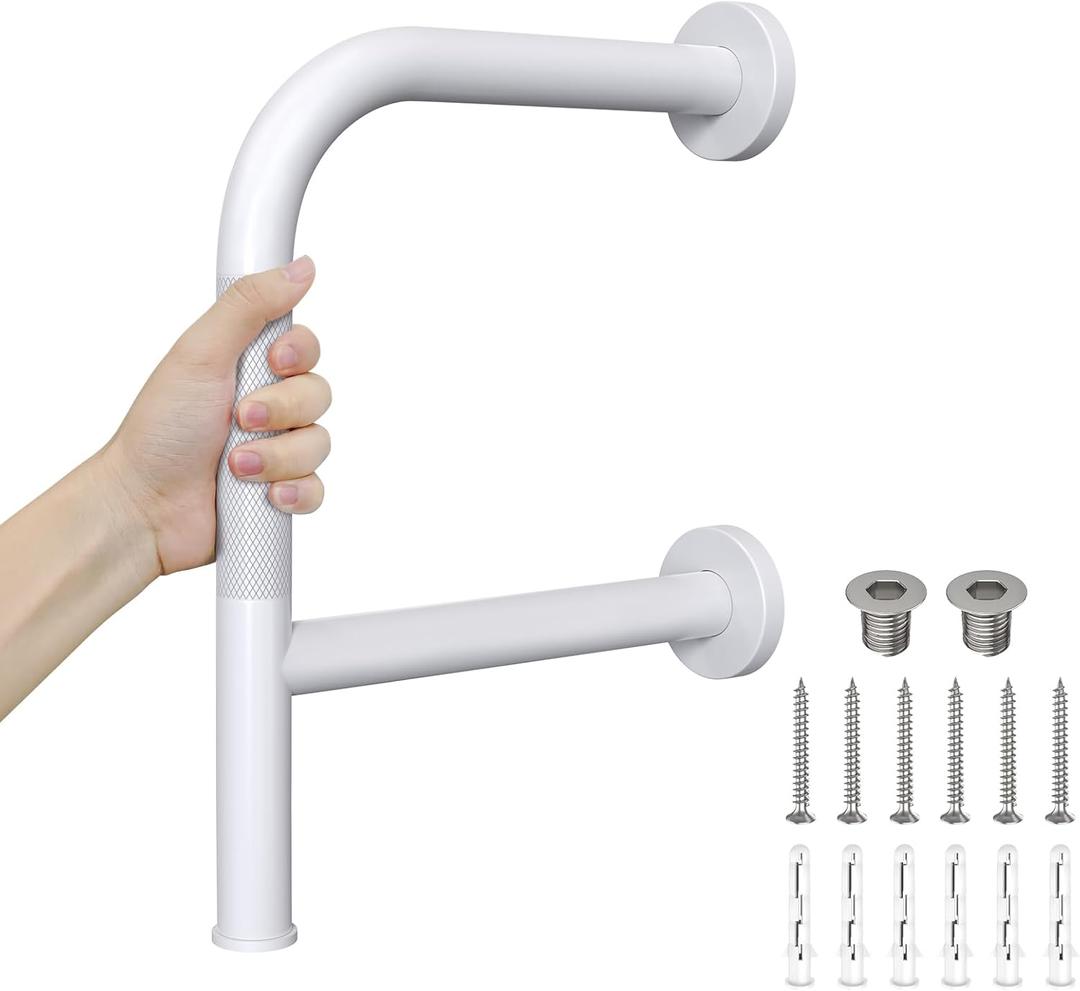 Bathtub Safety Rail with Double Grip, Munzong 16 Inch F-Shape Anti-Slip Shower Grab Bar for Seniors Handicap, Heavy Duty 300lb Support Wall Mounted Bathtub Handle, Standing Balance Aid for Elderly