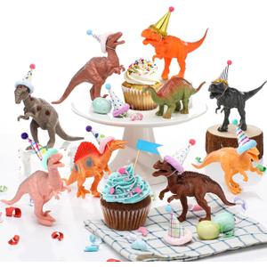 18 Pcs Dinosaur Birthday Party Decorations Animal Cake Toppers Mini Birthday Hat Figure Model for Animals Themed Party