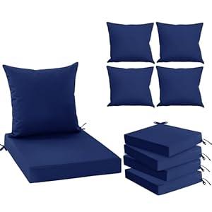 Summsun Outdoor Cushions for Patio Furniture 24 x 24 Inch, Double-Sided Waterproof Backrest and Deep Seat Cushion Set with Removable Cover, Navy, Set of 4