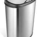 NINESTARS 13 Gallon Kitchen Trash Can, Automatic Touchless Motion Sensor Trash Can with Black Lid, 50 Liter Stainless Steel Garbage Bin, Oval, DZT-50-13