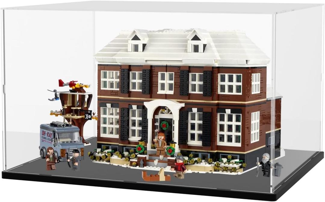 Choowin Acrylic Display Case for Lego Home Alone House 21330 for Lego A Frame Cabin 21338 Avatar Tree of Souls 75574 Thickened Clear Display Cases for Collectibles Assemble Dustproof Box(Black Base)