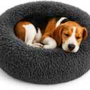 Calming Dog Bed - Fluffy Donut Cuddler for Anxiety Relief, Orthopedic Pet Bed with Non-Slip Bottom, Cozy Round Faux Fur Nest for Dogs and Cats, Plush Crate Mat for Comfort (Dark Grey, Medium)