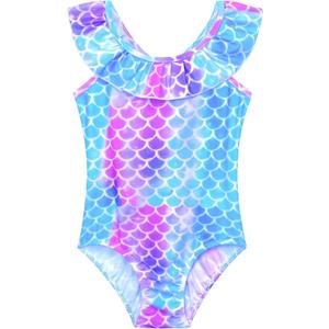 Snowheart Girls Swimsuit One Piece Bathing Suit Kids Quick Dry Shoudler Ruffle Floral Swimwear for 3-12 Years Old
