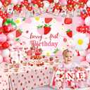 Berry First Birthday Decor, Strawberry 1st Birthday Decorations Girl with Strawberry Balloons Berry First Party Backdrop Photo Banner Cake Toppers for Girl 1st Party Decorations
