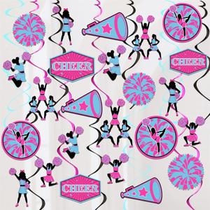 24 Pieces Cheerleading Hanging Swirls Hot Pink Blue - Cheerleading Themed Party Decorations for Girls Rose Red, Cheerleader Ceiling Streamers for Cheer Gymnastics Birthday Party Supplies