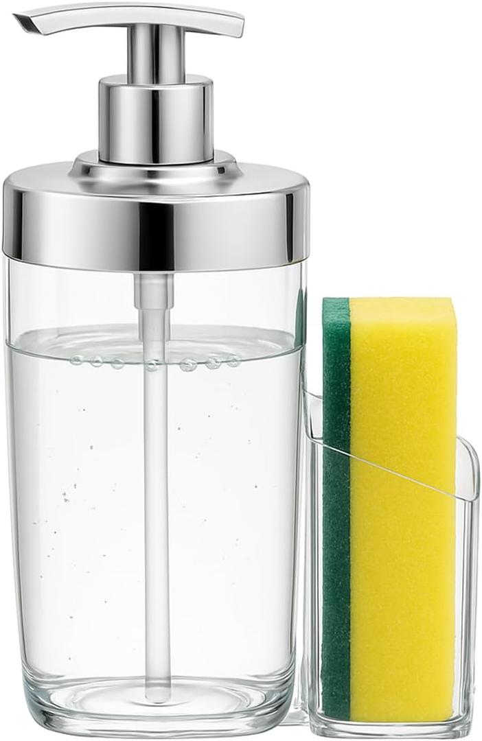 Kitchen Soap Dispenser with Sponge Holder  Refillable Dish Soap Bottle for Kitchen Countertop, Dish Soap Dispenser for Kitchen, Dish Detergent Dispenser for Washing Dishes, Plates, Pots and Pans