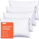 Ultra Soft Pillow Protectors with Zipper Queen Size - Set of 4 Breathable Pillow Covers - 100% Protection Against Stains, Dust & Dirt - Machine Washable (White)