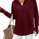 PRETTYGARDEN Womens Long Sleeve Quarter Zip Pullover Sweater Casual Loose V Neck Collared Ribbed Knit Jumper Tops Thumb Hole (X-Large)