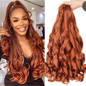 WIPPORYA Ginger French Curl Braiding Hair 24 Inch Soft Ginger Braiding Hair Pre Stretched Loose Wave Bouncy 100g/pack Yaki Crochet Hair for Black Women Hair Extensions for Braids (#350)