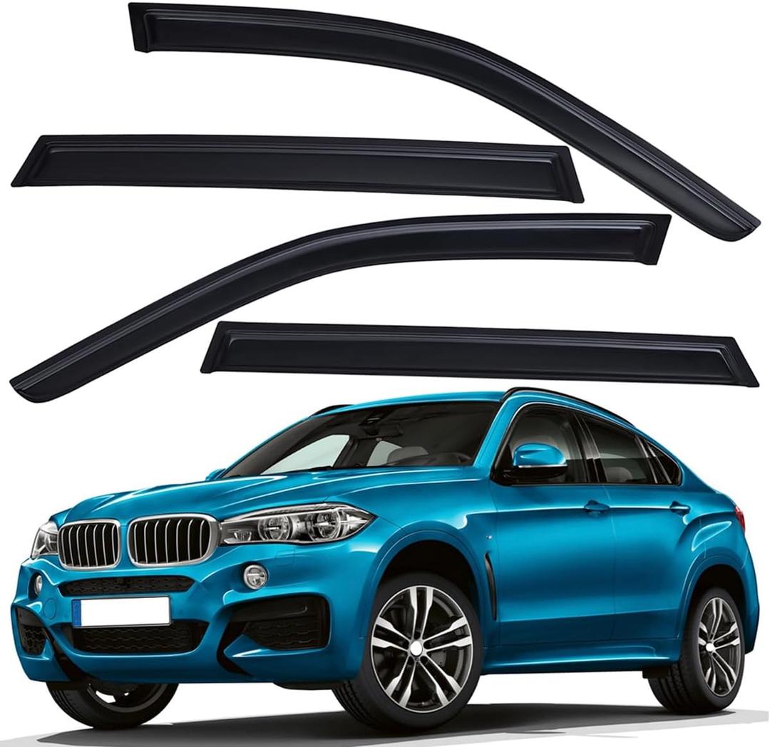 Lightronic Extra Durable Outside Mount Auto Vent Window Visor, Fits 2014-2018 BMW X5, UV Protection Rain Guard, Smoke Original Wind Deflector, No-Drill Easy Install, 4-Pcs