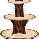 Wooden 3 Tier Cupcake Stand Decoration - Rustic Wood Cupcake Stand Decor for Camping, Birthday, Safari Party Supplies