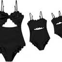 IFFEI Mommy and Me Matching Outfits Women's One Piece Swimsuits Cutout Scallop Trim Monokini Swimwear Bathing Suit (Color: Black-scallop, 3-6 Months)