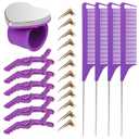 23 Pieces Hair Parting Tools Set, Magnetic Wrist Pin Holder for Braiding, Sectioning Clips, Rat Tail Combs, Hair Parting Rings (Purple)