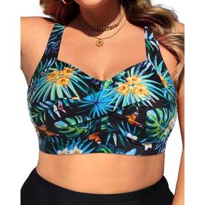 Daci Women Plus Size Push up Bikini Top Only Full Coverage Swimsuit Tops Twist Front Bathing Suit Bra for Large Bust 14w 1prs