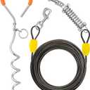 Petbobi Dog Tie-Out Cable and Stake - 30ft Heavy Duty Cable with Spring, No Tangle, 16in Ground Stake, Ideal for Yard, Camping and Beach, Suitable for Small Medium Large Dogs Up to 120 lbs, Black