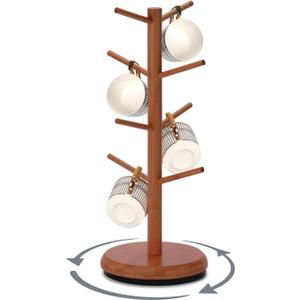 BAMBANG Mug Holder, 360 Rotating Mug Tree Holds 8 Coffee Cups, Space Saving Mug Stand with Stable Base for Kitchen Coffee Bar (Tea Brown)