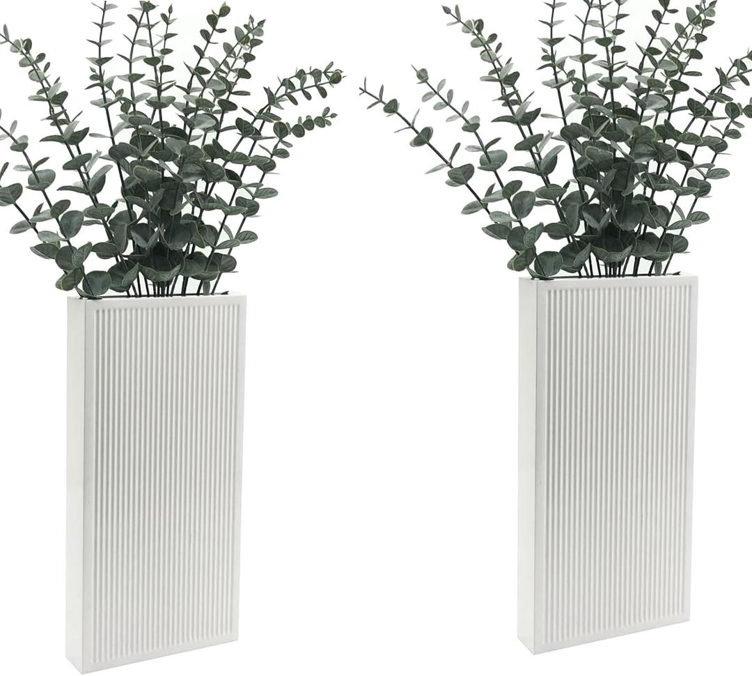 Wood Wall Planter Set of 2, Modern Wall Hanging Decor Pocket Planter for Greenery and Dried Flowers, Indoor Wood Hanging Vase (White)