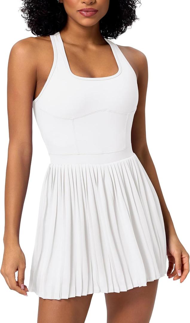 ABOCIW Womens Pleated Tennis Dress Square Neck Athletic Dress for Women Summer Golf Active Workout Dress