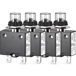 Thermal Circuit Breaker, 10 Amp Push Button Manual Reset Circuit Breaker 32V DC 125/250VAC 50/60Hz with Quick Connect Terminals and Waterproof Button Transparent Cap 4Pcs