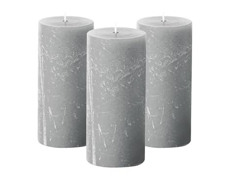 Simply Soson Grey Rustic Texture Pillar Candles 3x6 inch - Set of 3 - Unscented Decorative Grey Candles, No Drip, Ideal for Home Decor, Weddings, Holidays
